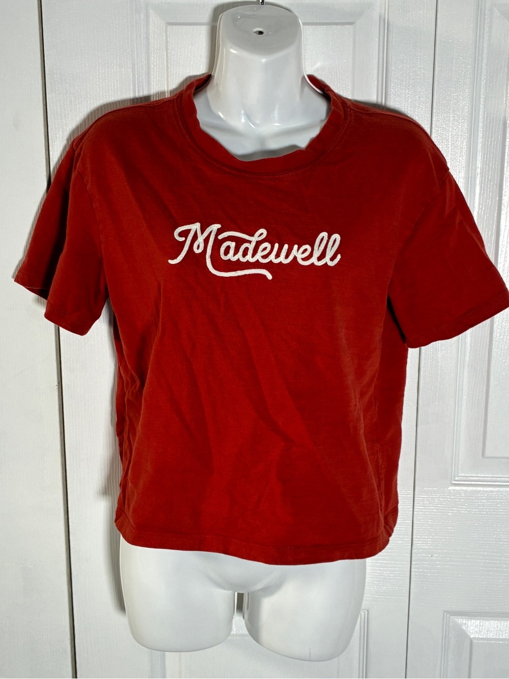 Madewell Dark Cinnabar Embroidered Easy Crop Tee